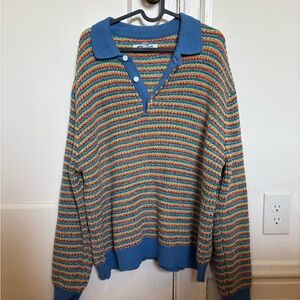 Urban Outfitters Blue Multicolor V-Neck Sweater